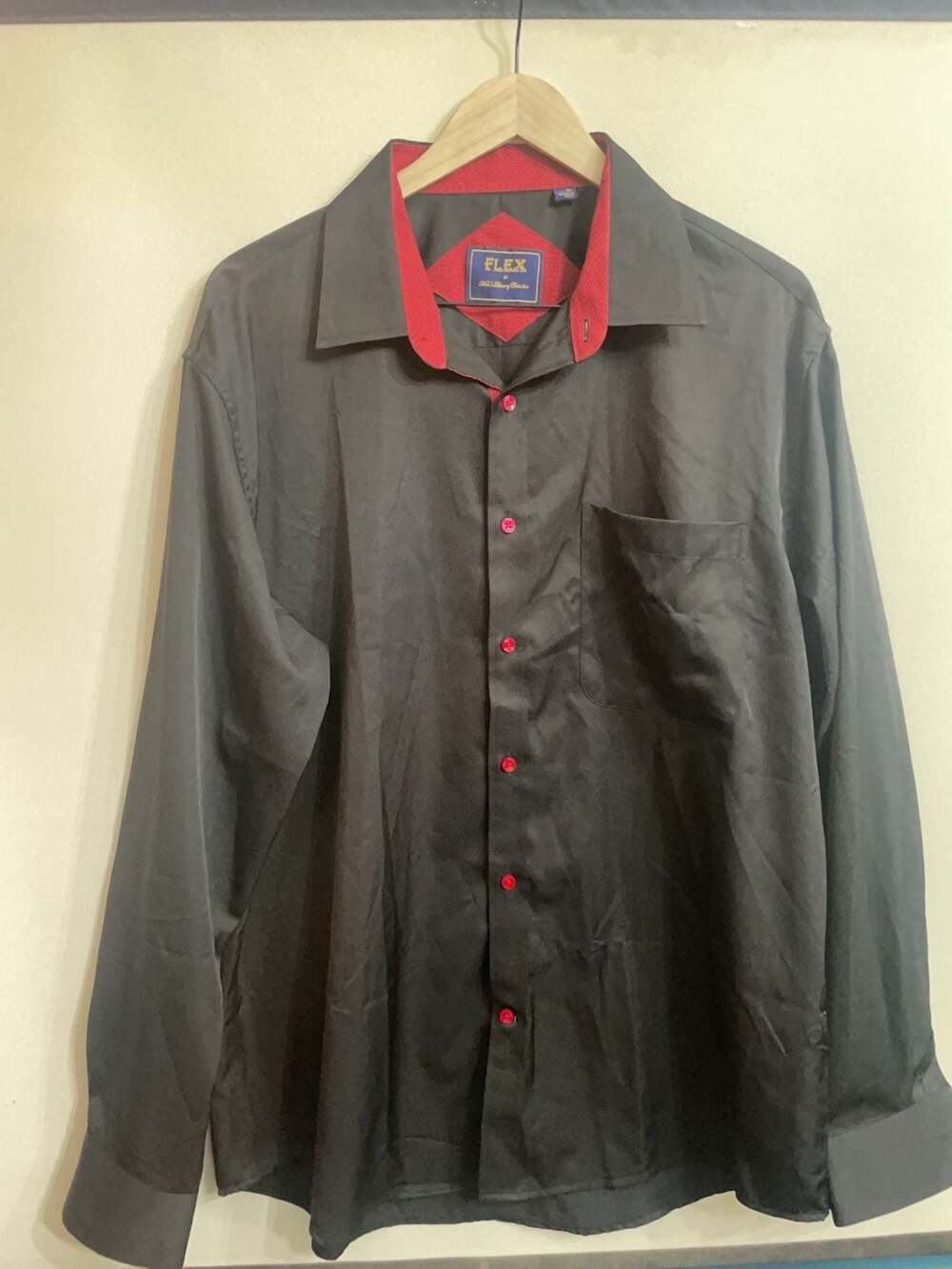 Flex Men's Luxury Collection Black Dress Shirt with Red Contrast Trim Size XL